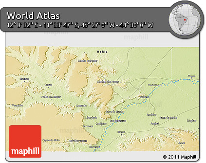 Physical 3D Map of the Area around 11° 51' 9" S, 44° 58' 30" W