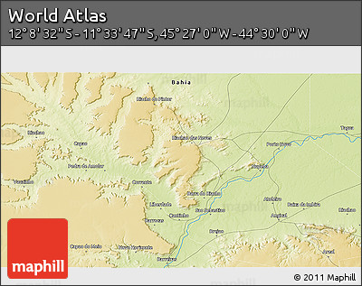 Physical 3D Map of the Area around 11° 51' 9" S, 44° 58' 30" W