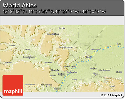 Physical 3D Map of the Area around 11° 51' 9" S, 44° 58' 30" W