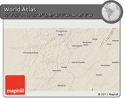 Shaded Relief 3D Map of the Area around 11° 51' 9" S, 49° 13' 30" W