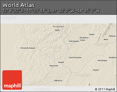 Shaded Relief 3D Map of the Area around 11° 51' 9" S, 49° 13' 30" W