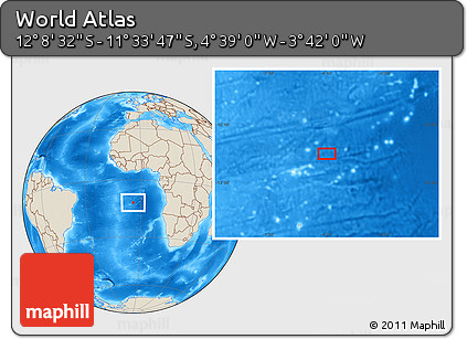 Shaded Relief Location Map of the Area around 11° 51' 9" S, 4° 10' 30" W