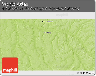 Physical 3D Map of the Area around 11° 51' 9" S, 52° 37' 30" W