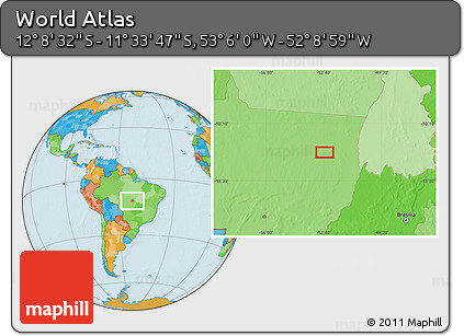 Political Location Map of the Area around 11° 51' 9" S, 52° 37' 30" W