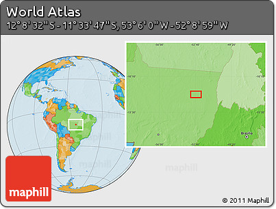 Political Location Map of the Area around 11° 51' 9" S, 52° 37' 30" W