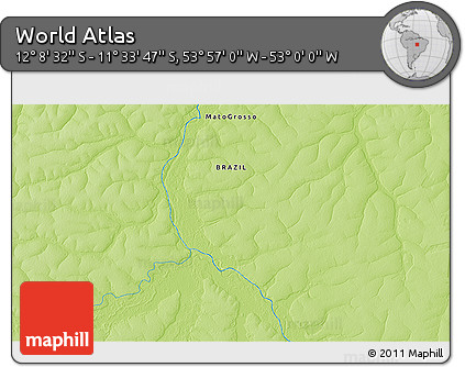 Physical 3D Map of the Area around 11° 51' 9" S, 53° 28' 30" W