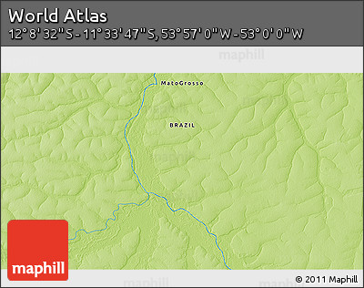 Physical 3D Map of the Area around 11° 51' 9" S, 53° 28' 30" W