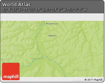 Physical 3D Map of the Area around 11° 51' 9" S, 53° 28' 30" W