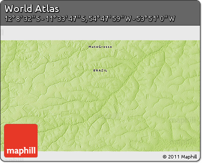 Physical 3D Map of the Area around 11° 51' 9" S, 54° 19' 30" W