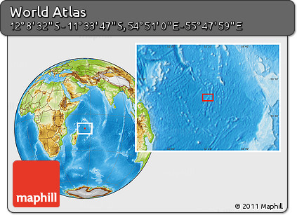 Physical Location Map of the Area around 11° 51' 9" S, 55° 19' 30" E