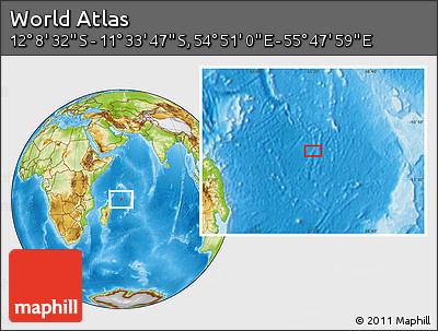 Physical Location Map of the Area around 11° 51' 9" S, 55° 19' 30" E