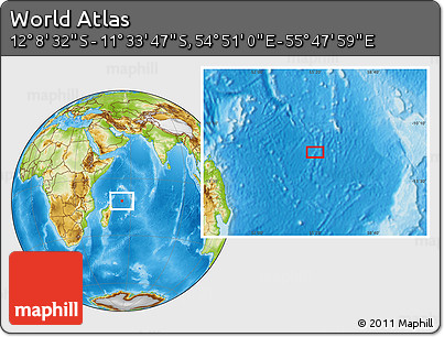 Physical Location Map of the Area around 11° 51' 9" S, 55° 19' 30" E