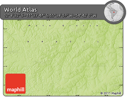 Physical Map of the Area around 11° 51' 9" S, 55° 10' 29" W