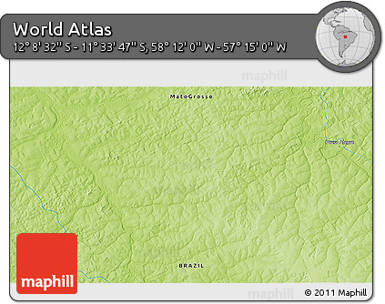 Physical 3D Map of the Area around 11° 51' 9" S, 57° 43' 30" W
