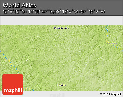 Physical 3D Map of the Area around 11° 51' 9" S, 57° 43' 30" W