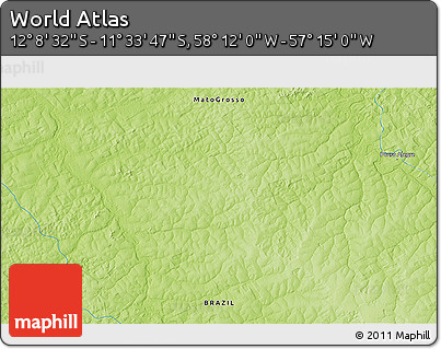 Physical 3D Map of the Area around 11° 51' 9" S, 57° 43' 30" W