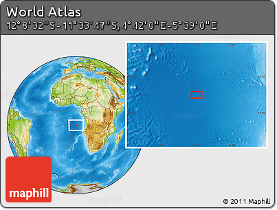 Physical Location Map of the Area around 11° 51' 9" S, 5° 10' 30" E