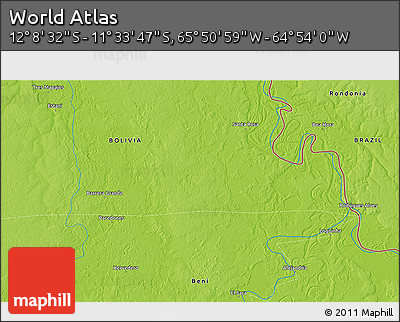 Physical 3D Map of the Area around 11° 51' 9" S, 65° 22' 30" W