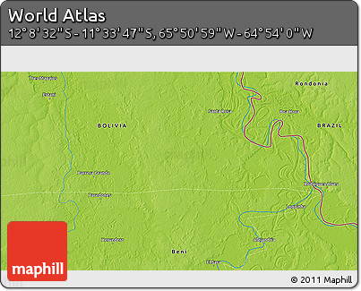 Physical 3D Map of the Area around 11° 51' 9" S, 65° 22' 30" W