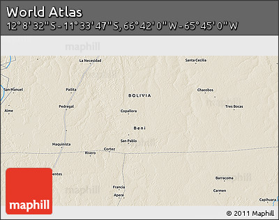 Shaded Relief 3D Map of the Area around 11° 51' 9" S, 66° 13' 29" W