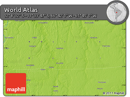 Physical Map of the Area around 11° 51' 9" S, 66° 13' 29" W