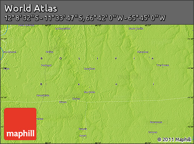 Physical Map of the Area around 11° 51' 9" S, 66° 13' 29" W