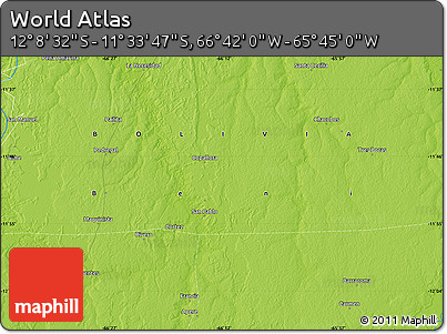 Physical Map of the Area around 11° 51' 9" S, 66° 13' 29" W