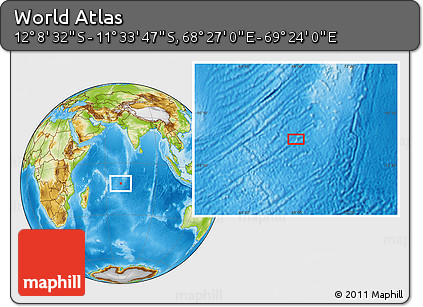 Physical Location Map of the Area around 11° 51' 9" S, 68° 55' 30" E