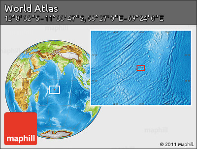 Physical Location Map of the Area around 11° 51' 9" S, 68° 55' 30" E