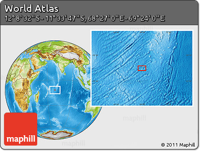 Physical Location Map of the Area around 11° 51' 9" S, 68° 55' 30" E