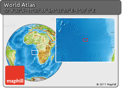 Physical Location Map of the Area around 11° 51' 9" S, 6° 1' 30" E