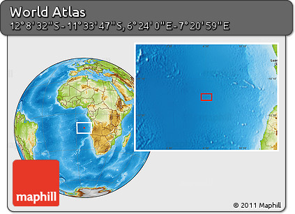 Physical Location Map of the Area around 11° 51' 9" S, 6° 52' 30" E