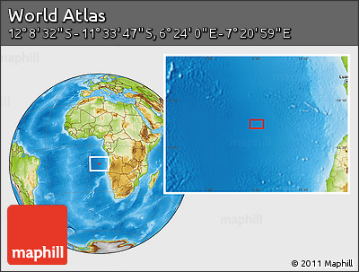Physical Location Map of the Area around 11° 51' 9" S, 6° 52' 30" E