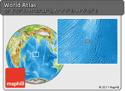 Physical Location Map of the Area around 11° 51' 9" S, 70° 37' 30" E
