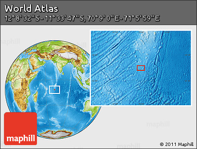 Physical Location Map of the Area around 11° 51' 9" S, 70° 37' 30" E