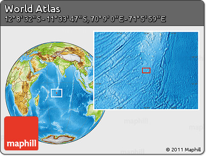 Physical Location Map of the Area around 11° 51' 9" S, 70° 37' 30" E