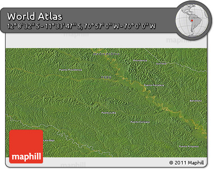 Satellite 3D Map of the Area around 11° 51' 9" S, 70° 28' 29" W