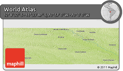 Physical Panoramic Map of the Area around 11° 51' 9" S, 70° 28' 29" W
