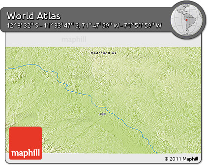 Physical 3D Map of the Area around 11° 51' 9" S, 71° 19' 29" W