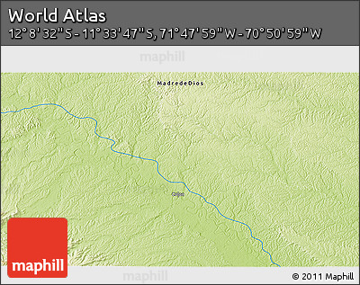 Physical 3D Map of the Area around 11° 51' 9" S, 71° 19' 29" W