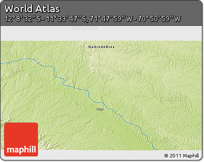 Physical 3D Map of the Area around 11° 51' 9" S, 71° 19' 29" W