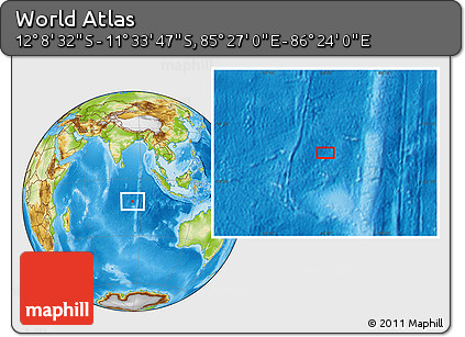 Physical Location Map of the Area around 11° 51' 9" S, 85° 55' 30" E