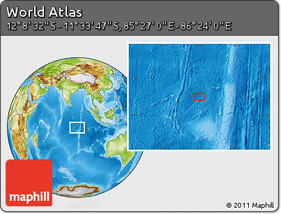 Physical Location Map of the Area around 11° 51' 9" S, 85° 55' 30" E
