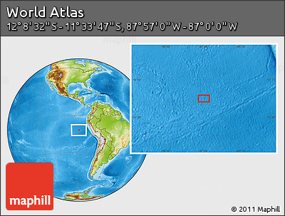 Physical Location Map of the Area around 11° 51' 9" S, 87° 28' 29" W