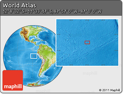 Physical Location Map of the Area around 11° 51' 9" S, 87° 28' 29" W