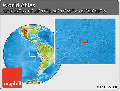 Physical Location Map of the Area around 11° 51' 9" S, 88° 19' 29" W