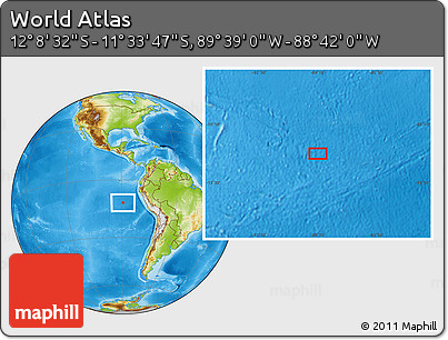 Physical Location Map of the Area around 11° 51' 9" S, 89° 10' 30" W