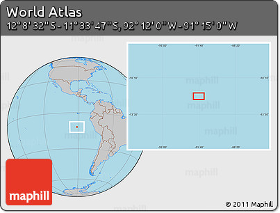 Gray Location Map of the Area around 11° 51' 9" S, 91° 43' 29" W