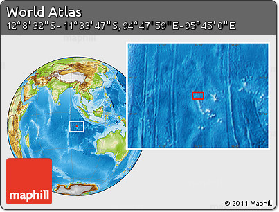 Physical Location Map of the Area around 11° 51' 9" S, 95° 16' 30" E