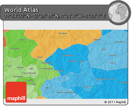 Political 3D Map of the Area around 12° 11' 54" N, 0° 4' 30" E